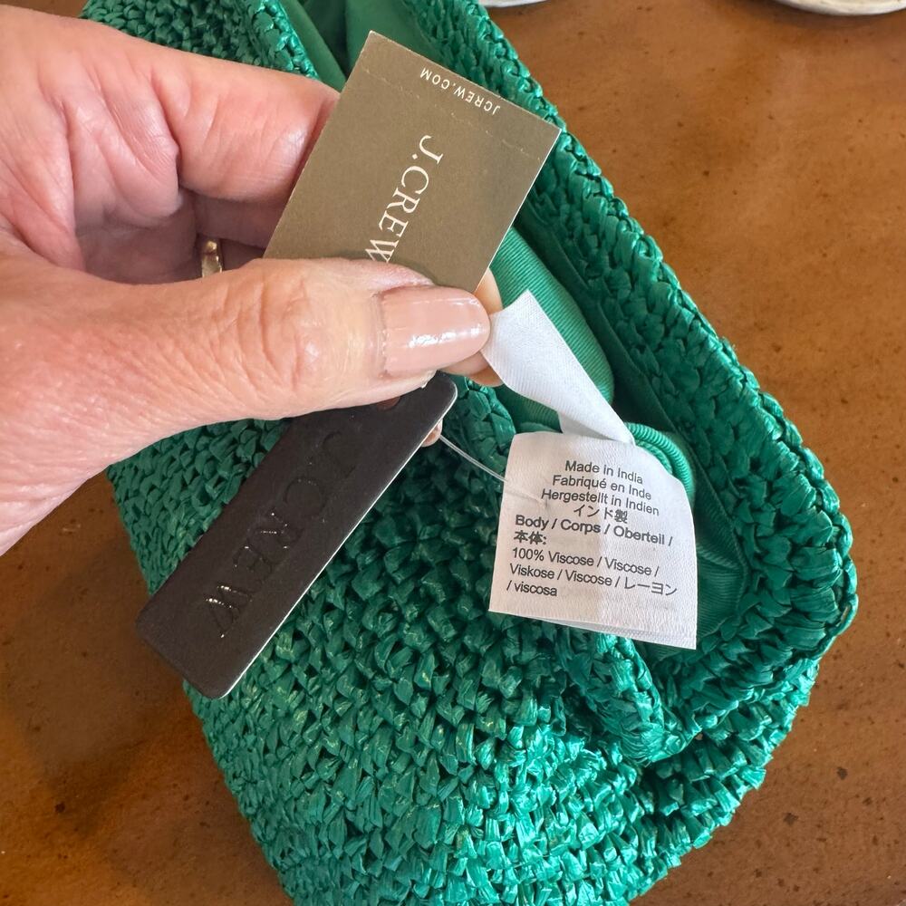 J.Crew Portofino Faux Raffia Clutch Emerald Green NWT - Picture 8 of 11